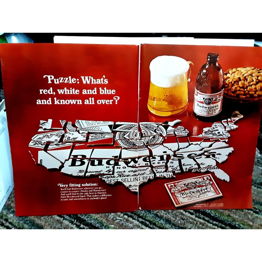 1968 Budweiser Beer America Puzzle Vintage Print Ad Original
